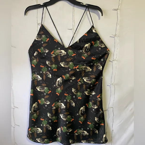 Zara Black Slip Dress with Green and Orange Mermaid Print - Image 2