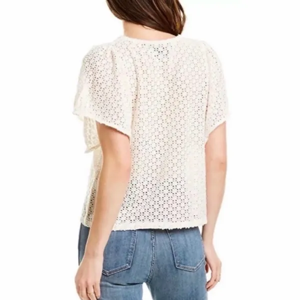 Madewell Texture & Thread Cream Eyelet Flutter Sleeve Top Small - Image 2