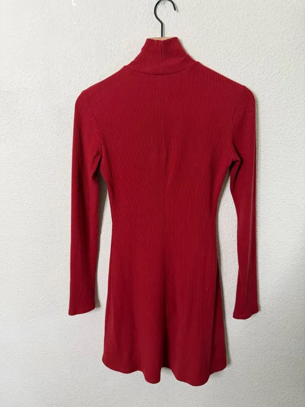 Reformation Sammi Ribbed Mock Neck Mini Dress Red Womens Size S‎ - Image 5