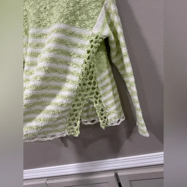 Free People Crochet Loose Fit Scoop Neck Striped Green & White - Image 4