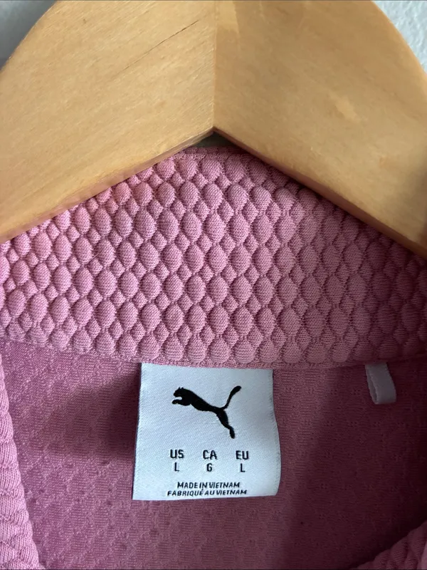 Puma Women’s L Pink Textured Snap Neck Pullover Sweatshirt Athleisure - Image 2