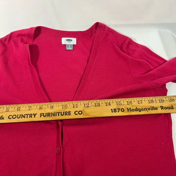 Old Navy V Neck Cardigan Women L Fuchsia Long Sleeve 100%‎ Cotton Button Up - Image 3