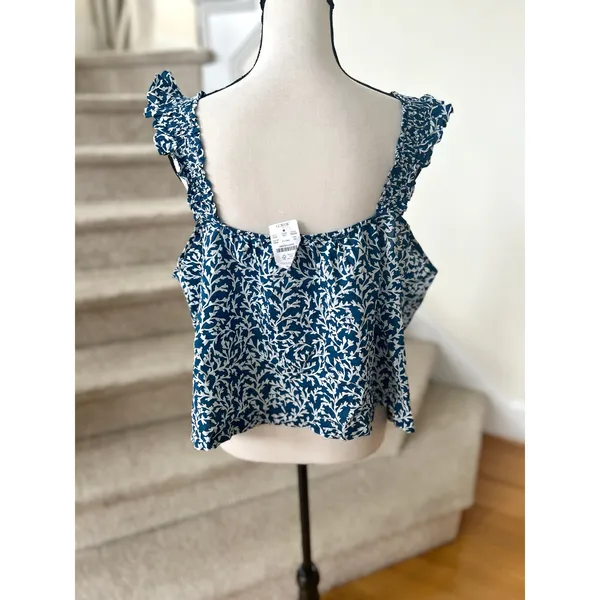 NWT J.Crew Factory Teal Blue & White Floral Print Square Neck Tank - Image 3