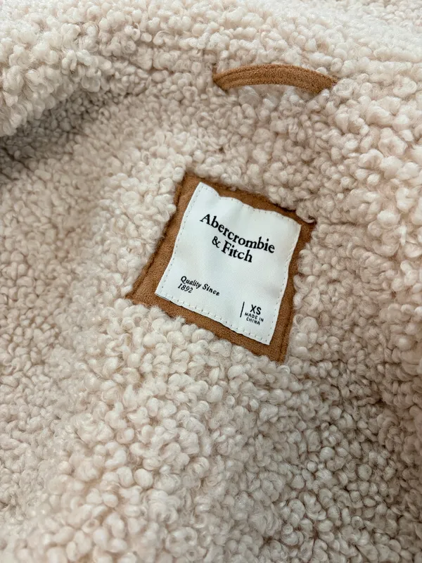 Abercrombie & Fitch XS Faux Shearling Aviator Moto Jacket Brown Teddy Y2K Cozy - Image 6