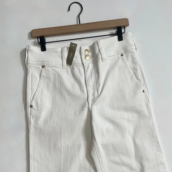 NWT!! J. CREW Slim Wide Leg Jeans Stacked Buttons Solid White Preppy Size 27 - Image 4