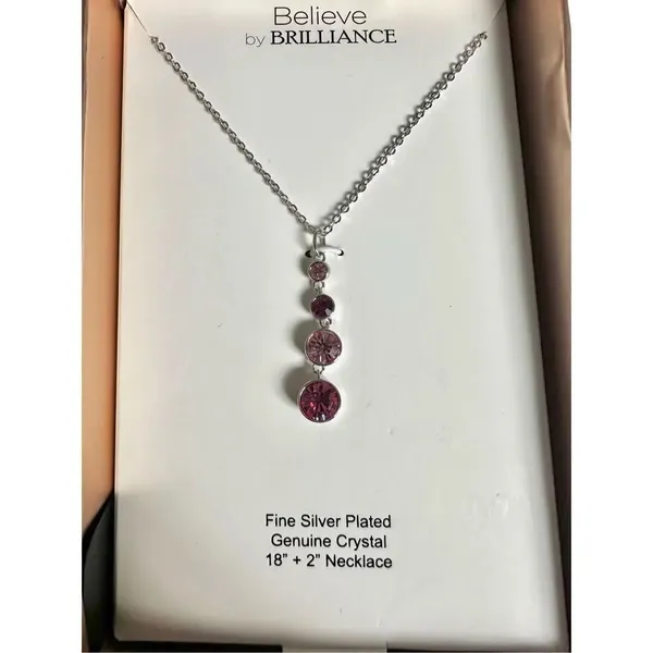 Believe by Brilliance Silver Plated Pink Crystal Drop Necklace – NIB - Image 2