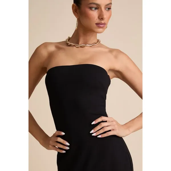 Lulus Elaris Black Mixed Media Strapless Maxi Dress Formal Evening Minimalist XL - Image 4