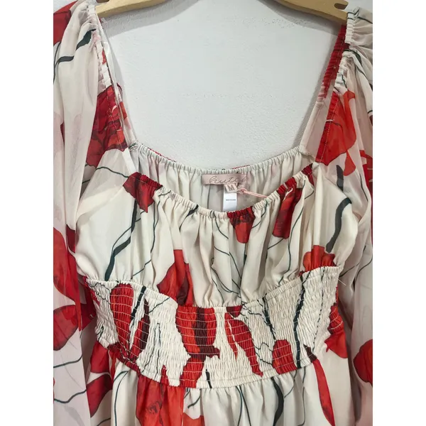 Hutch Bertie‎ Red Poppy Chiffon Mini Dress Square Neck Long Sleeve Size M NWT - Image 5