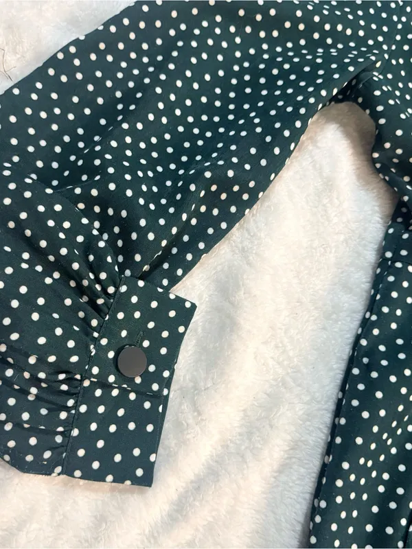 Lumie Dark Green Polka Dot Midi Dress with Tie Waist - Image 5