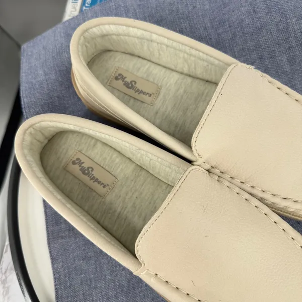 My Pillow My Slippers Moccasin Memory Foam Wmn 9 Sand‎ Leather Indoor Outdoor - Image 4