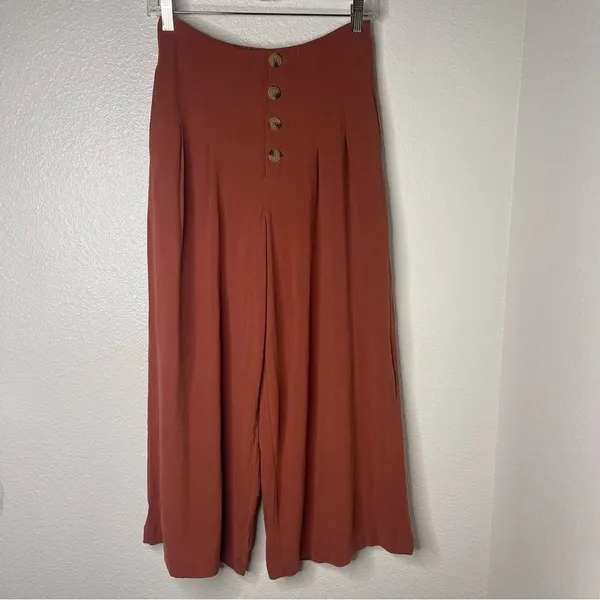 Fashion On Earth Small Boho Burnt Orange Cropped Wide Leg Pants - Image 2
