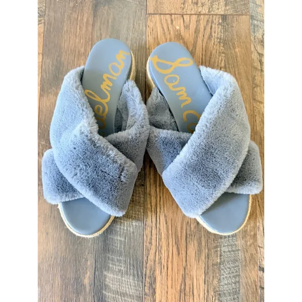 8.5 Sam edelman Zia Faux Fur espadrille wedge sandals mules coastal bohemian - Image 2
