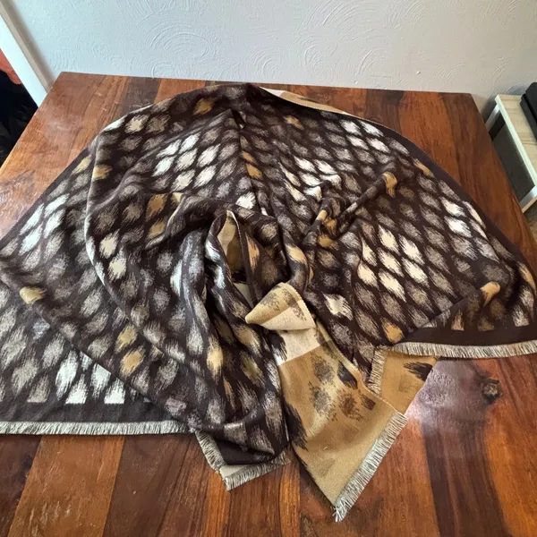 Ikat Diamond Reversible Oversized Wrap Scarf Brown Tan Fringed Shawl‎ 63x27 - Image 5