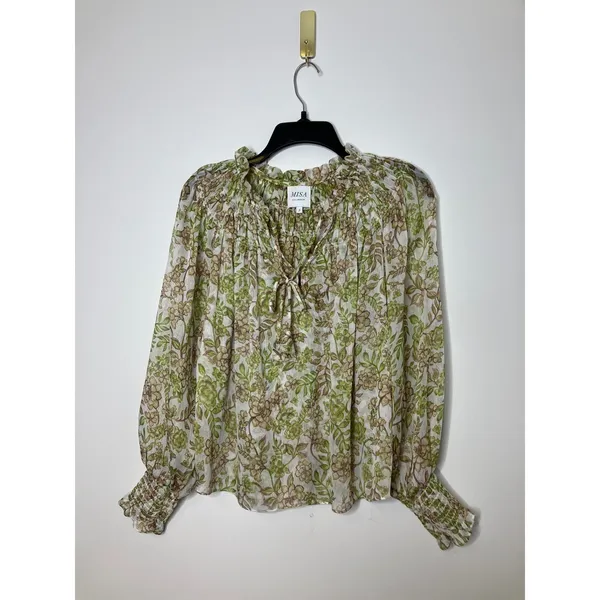 Misa Clio top blouse green goddess‎ semi sheer women's size small professional - Image 4