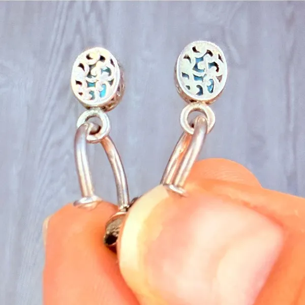 Turquoise tone oval gem dangle earrings in silver tone set Jewlery accessories - Image 4