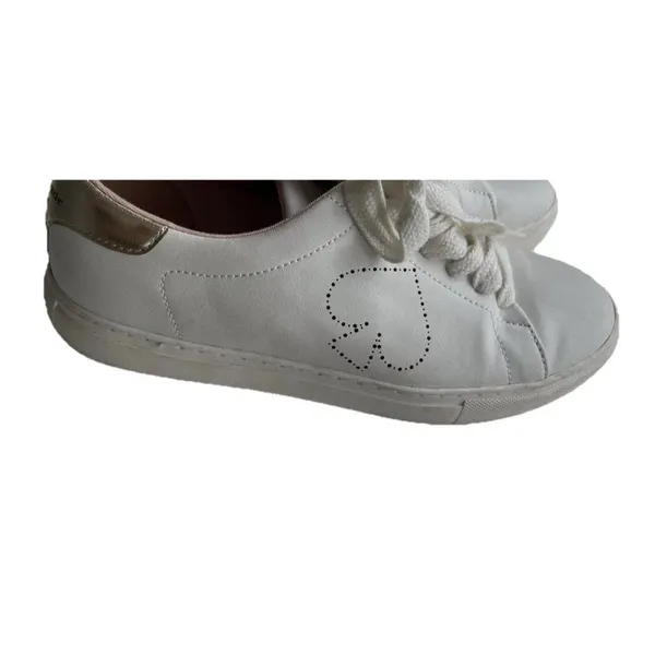 KATE SPADE Angelise White Gold Leather Lace Up Low Top Sneakers Size 8B - Image 4