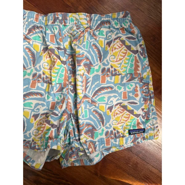 Patagonia Womens Baggies Shorts Abstract Geometric Print Blue Yellow Large - Image 7