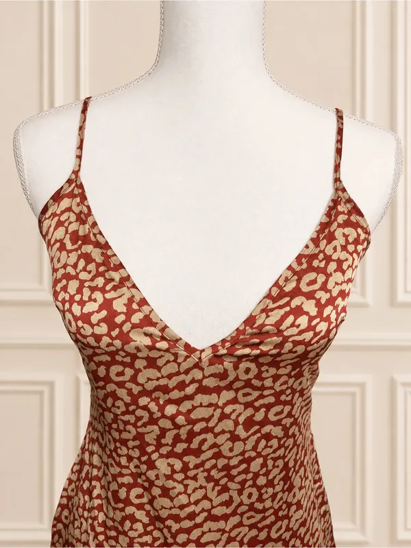 NWOT PrettyLittleThing Red Gold Leopard Satin High-Low Mermaid Maxi Dress US 6 - Image 3