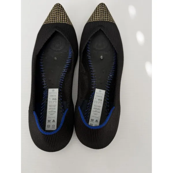 Rothy's The Point Black/Gold Embroidered Cap Toe Flats Women's Size 6 Retired - Image 8