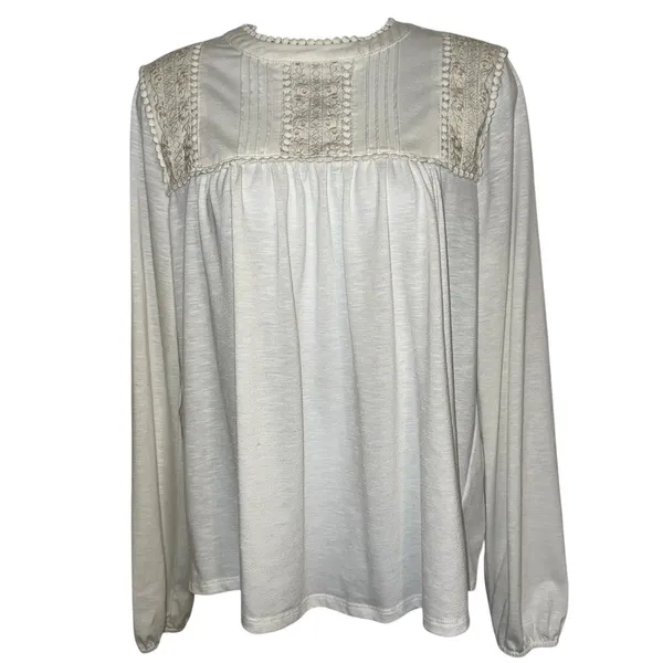 ANTHROPOLOGIE ELLA MARE Cream Lace Trim Pintuck‎ Blouse Top L/S EUC Size Medium - Image 2