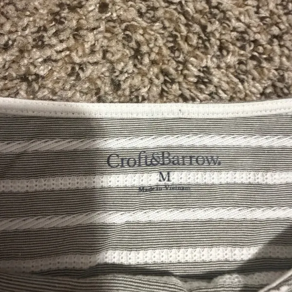 Croft & Barrow Womens Grey White Striped Boat Neck 3/4 Sleeve Button Top Medium - Image 3
