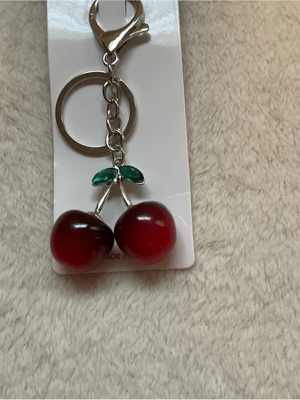 Pastels Red Cherry Keychain with Green Leaves - Image 3