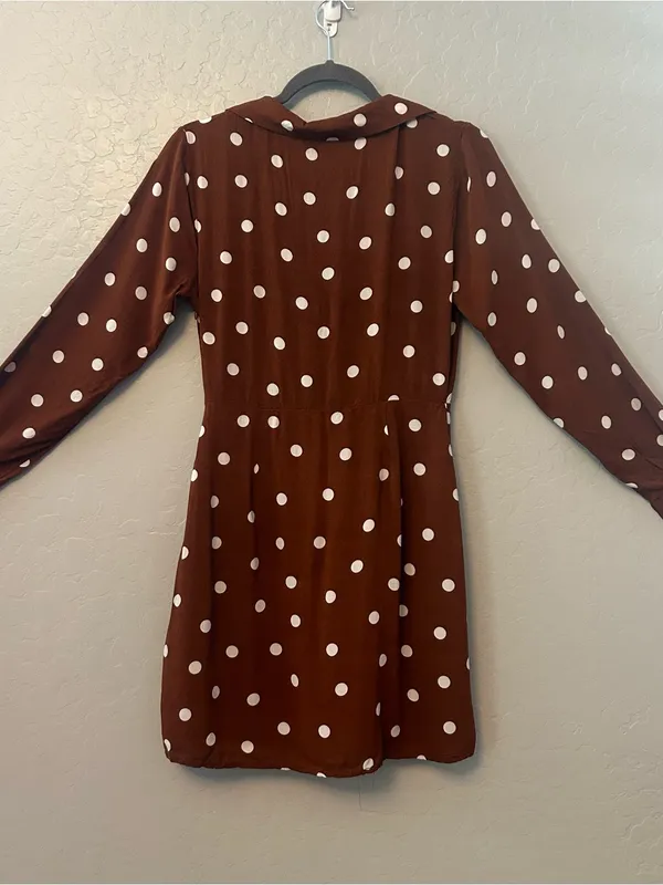 Lulu's Lush louicita rust brown polka dot surplice dress size medium - Image 10