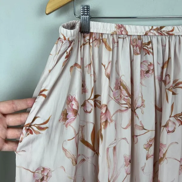 T Tahari Maxi Skirt Womens Large Cream‎ Pink Floral A-Line Stretch Lightweight L - Image 11