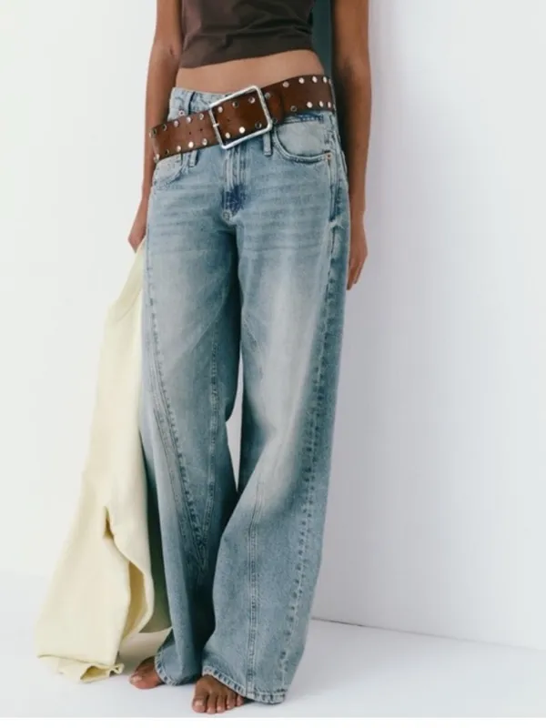 Zara deconstructed high rise wide leg jeans size 6 - Image 2