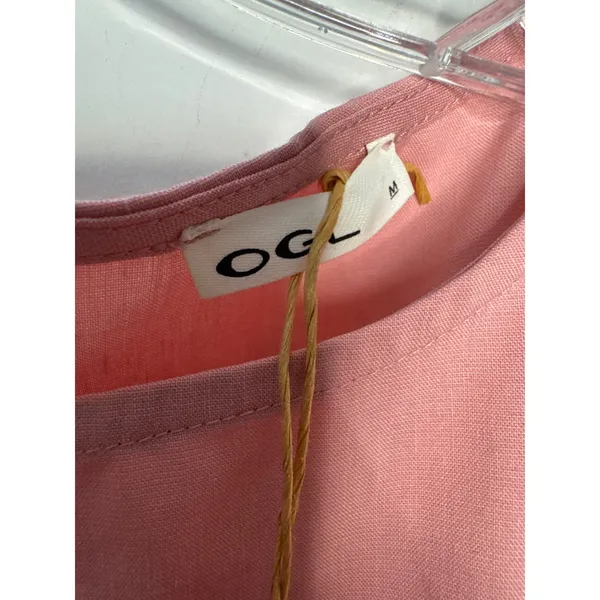 OGL Women Pink Lyocell Linen Blend Boatneck Waist Defined Asymmetric Top M - Image 4