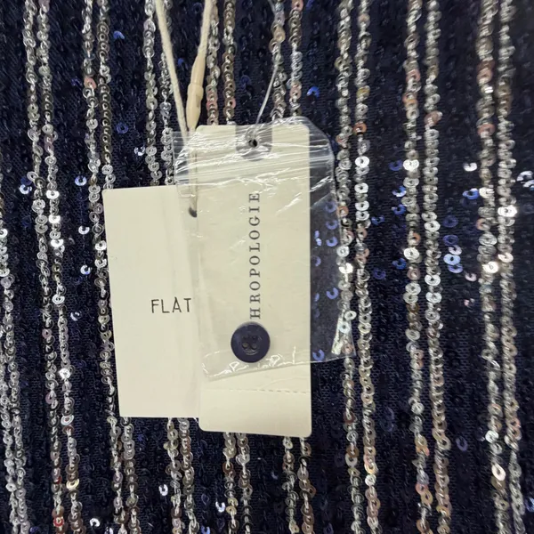 Anthropologie Flat White Sequin Stripe Midi Dress Womens M Blue Evening Cocktail - Image 12