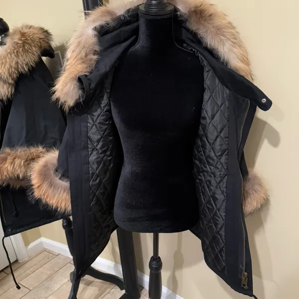 Raccoon Fur Flare Sleeve Parka Coat Jacket Winter Coat Trench Puffer Hooded Coat - Image 7