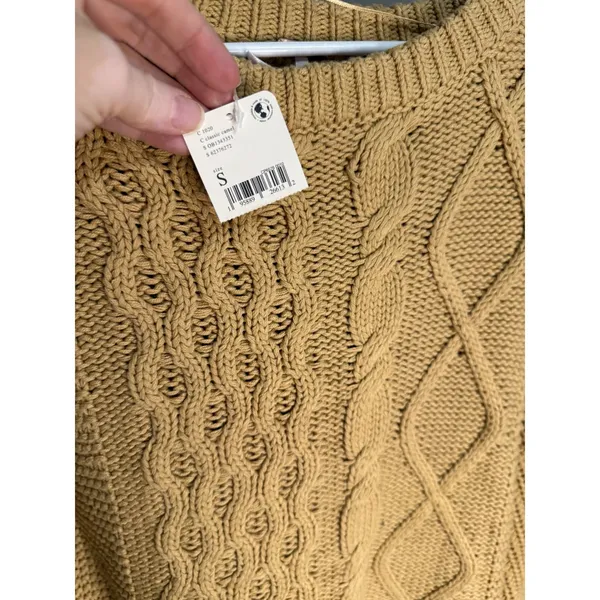 Free People Dream Cable Knit Oversized Sweater Camel NWT Size S‎ Crewneck - Image 13