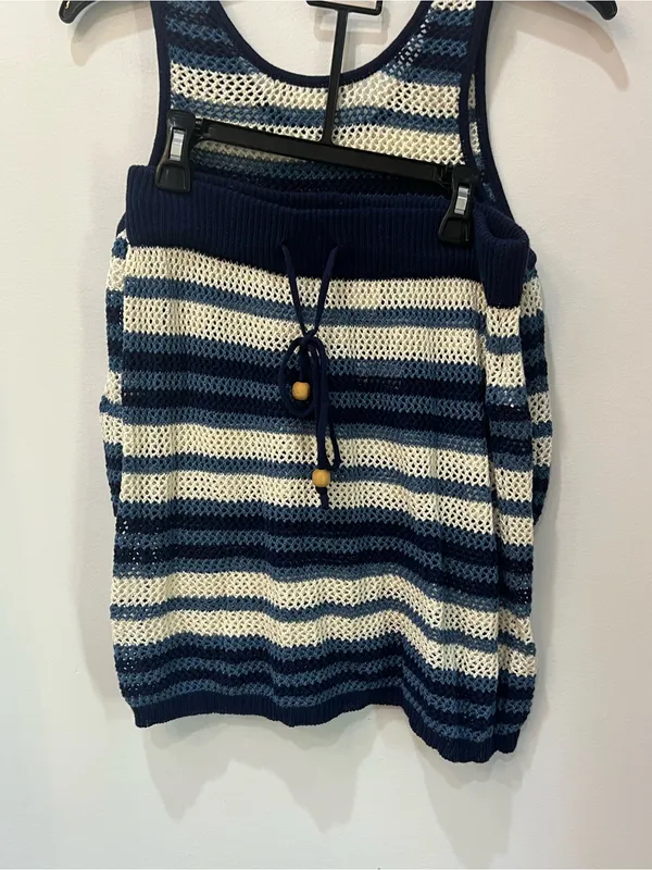 C&C California striped knit two piece set navy blue cream color Medium - Image 5