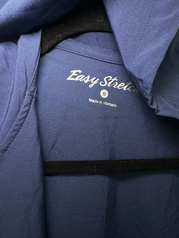 Easy Stretch Long Sleeve Zip-Front Hoodie Blue Medical Scrub Jacket - Image 2