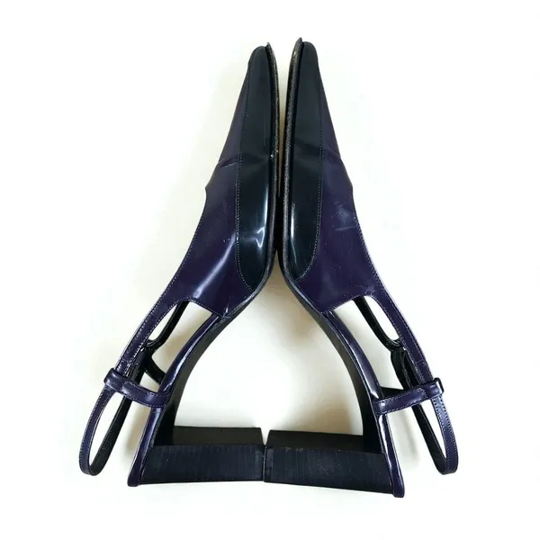 COACH VTG Italian Leather Slingback Pump Heels Sz 8 B Black/Plum Party Rare Y2K - Image 6