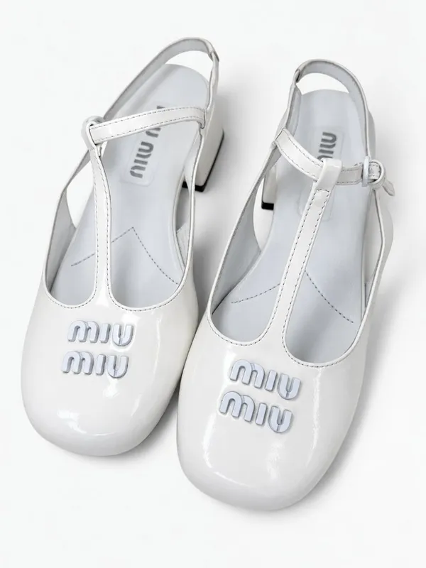 Miu Miu Authentic White Patent Leather Mary Jane TStrap Slingback Heel Pumps 36 - Image 3