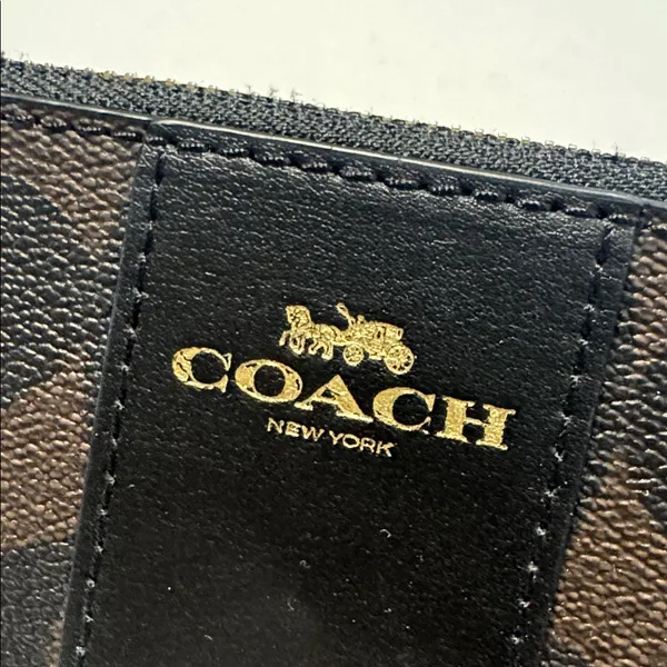 Coach Brown and Black Signature Wristlet with Gold Logo - Image 2