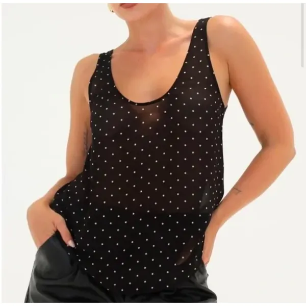 Rumored‎ Old Fashion Classic Dot Tank Top SMALL Black Curved Shirttail NEW Indie - Image 3