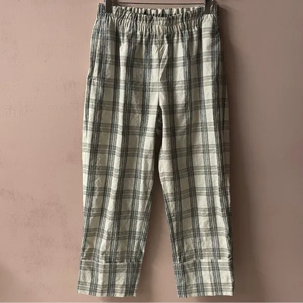 Cream Plaid Cuffed Hem Pants 26" Waist EUC - Image 3