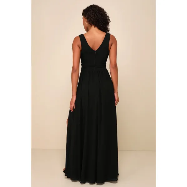 NWT Lulus Thoughts of Hue Black Surplice Maxi Dress Wedding Holiday Size S - Image 3