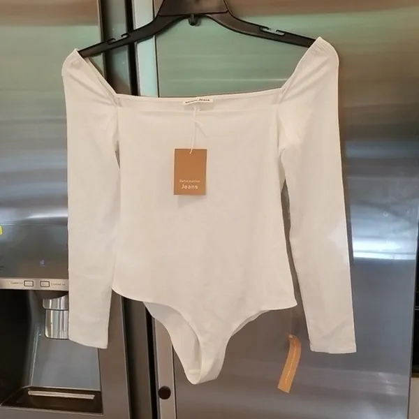 💕REFORMATION💕 Gaia Bodysuit ~ Square Neck Ribbed Long Sleeve White XL NWT - Image 6