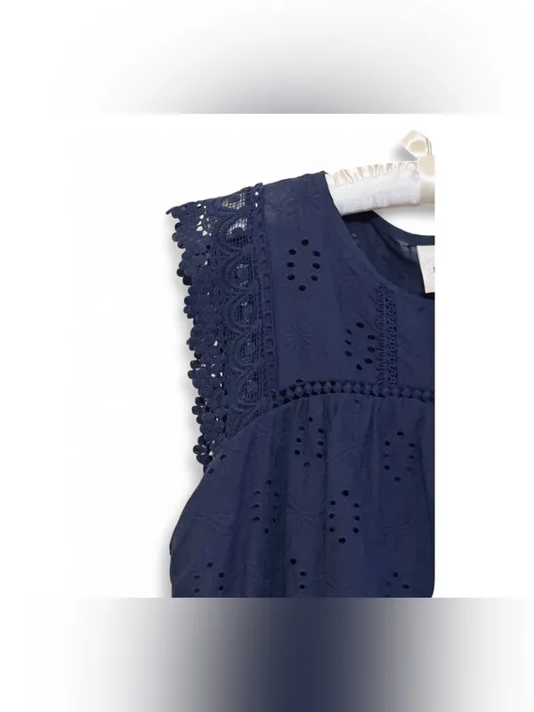 Knox Rose Women’s Boho Navy Eyelet Embroidered Lace Sleeveless Tank Blouse SizeS - Image 7