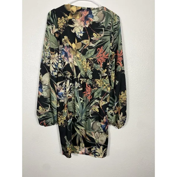 Miss Avenue Long Sleeve Black Floral Printed High Low Dress Size Medium Romantic - Image 5
