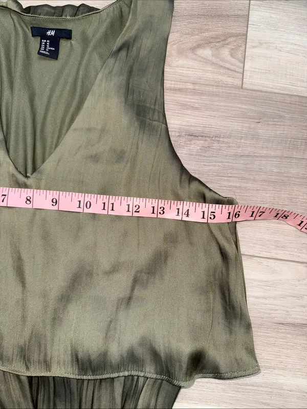 H&M olive green layered sleeveless midi dress size 10 - Image 6