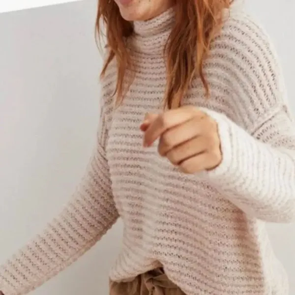 Aerie beige open knit wool blend cowl neck sweater size xs - Image 2