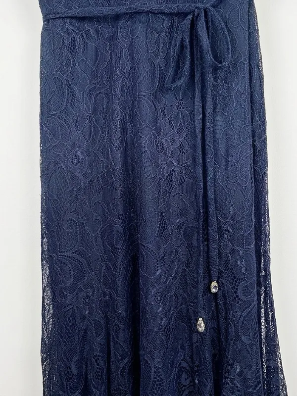 JENNY YOO Women’s Bridesmaid V-Neck Style JY519 Florentine Lace Navy Size S - Image 6