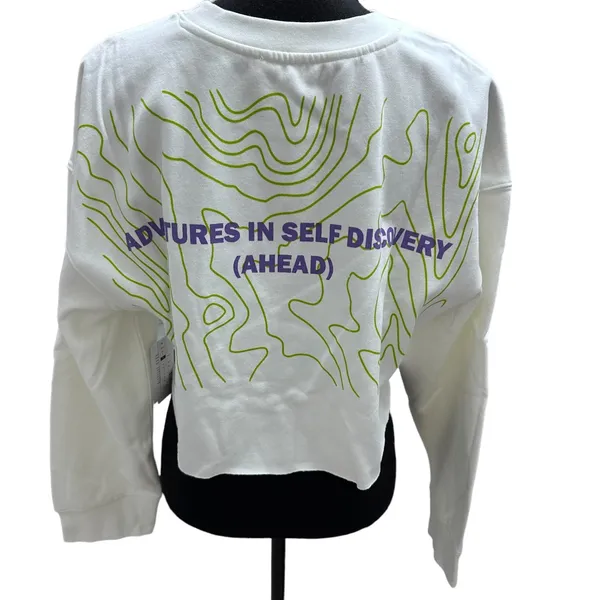 BP. Crop‎ Organic Cotton Sweatshirt Women’s Size Medium White Cropped Graphic - Image 3
