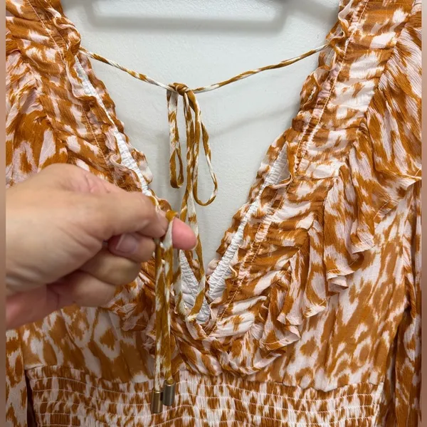 NWT Anthropologie Odetta Ruffled V Neck Maxi Dress Leopard Orange Size XS - Image 9