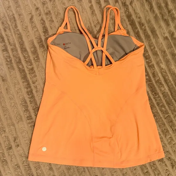 Zella Womens Strappy Racerback Yoga Tank Top Orange Built In Bra Small - Image 7